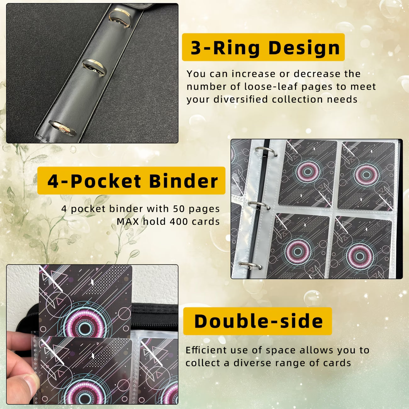 Large Capacity 4-Pocket Trading Card Binder – Holds Up to 400 Cards