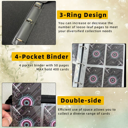 Large Capacity 4-Pocket Trading Card Binder – Holds Up to 400 Cards