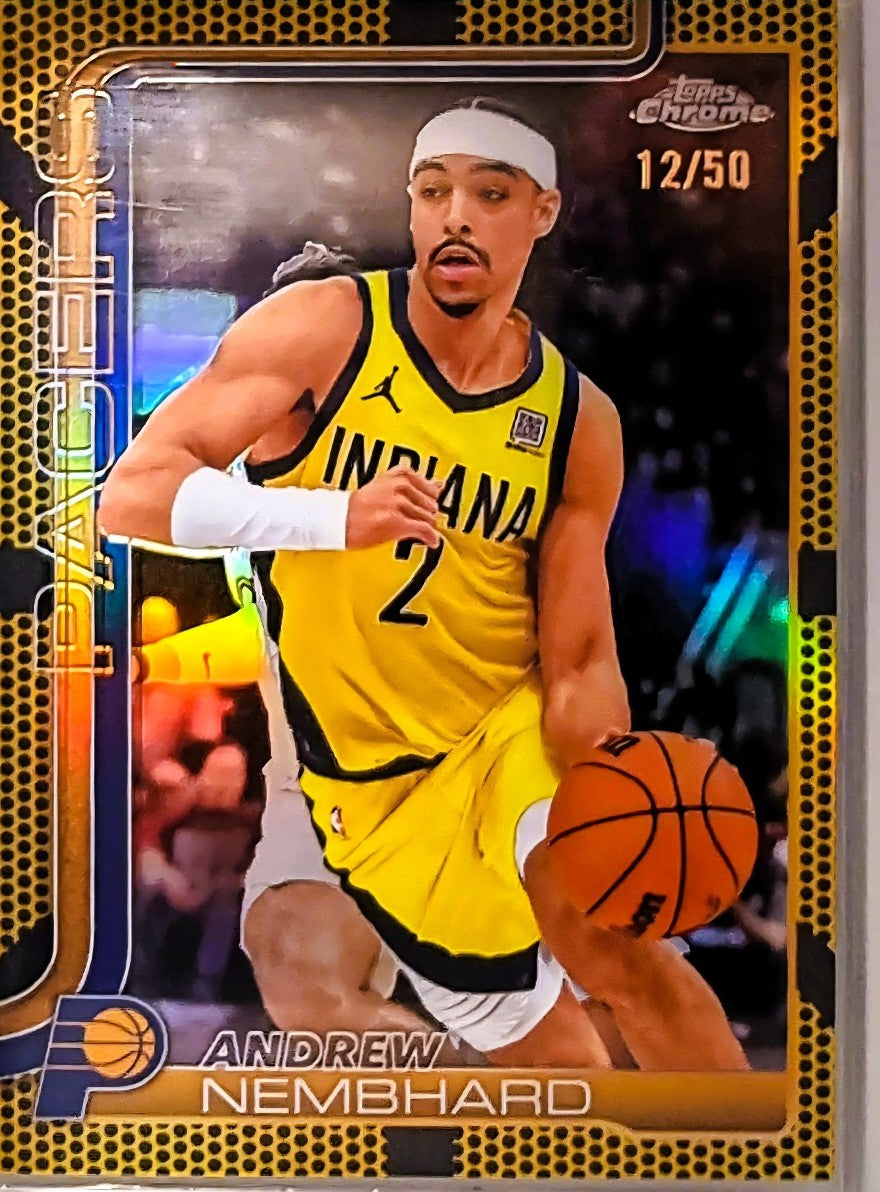 2025-26 Topps Chrome NBA Gold Basketball Refractor #97 Andrew Nembhard /50