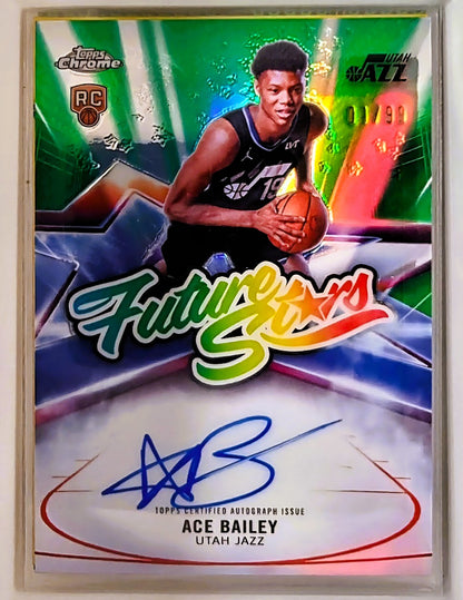 Basketball trading card featuring Ace Bailey of the Utah Jazz with colorful design elements.
